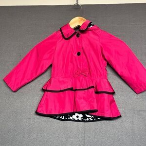 London Fog Toddler Pink Black Peplum Ruffle Fleece Lined Jacket Coat Size 3T